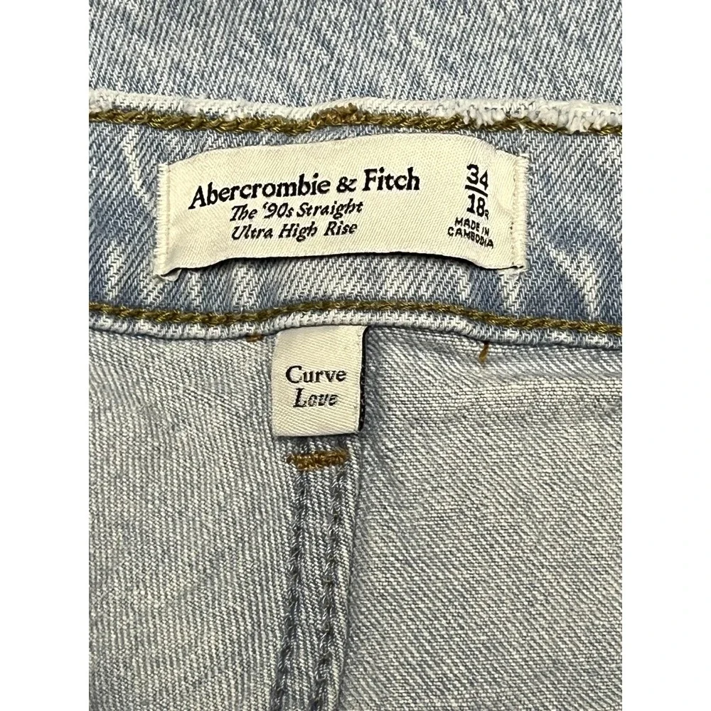 Abercrombie & Fitch 90s Straight Jeans Womens 18 High Rise Curve Love Light Wash